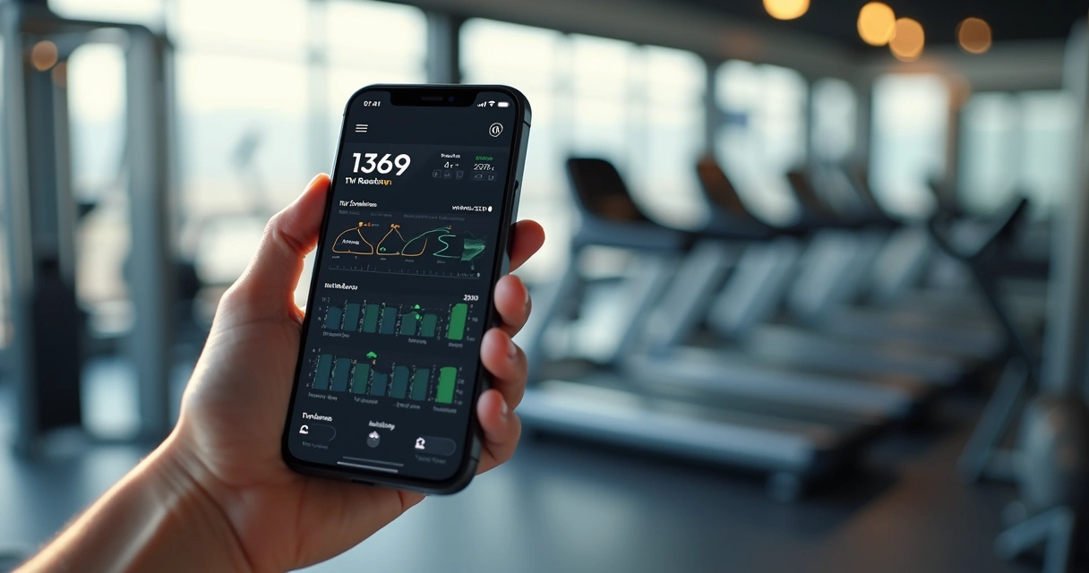 Tela de aplicativo de treino em smartphone, mostrando relatório de evolução. 