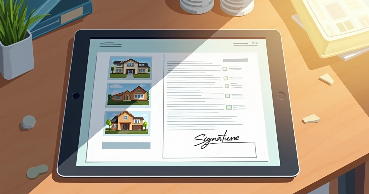 Tablet aberto com aplicativo de vistoria exibindo checklist e fotos 