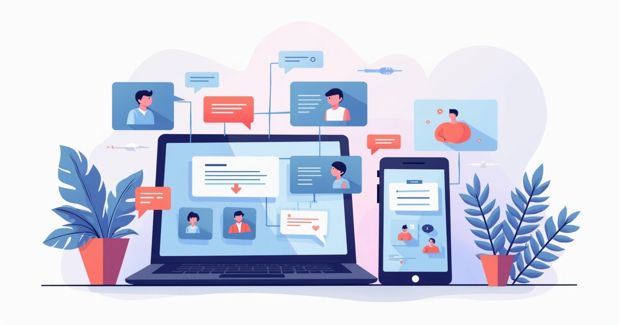 Telas de aplicativos de colaboração digital em smartphones e computadores 