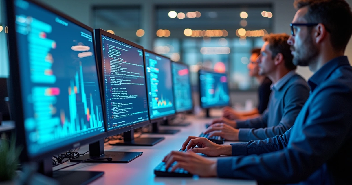 Sistema de vendas com aplicativos conectados exibidos em telas 