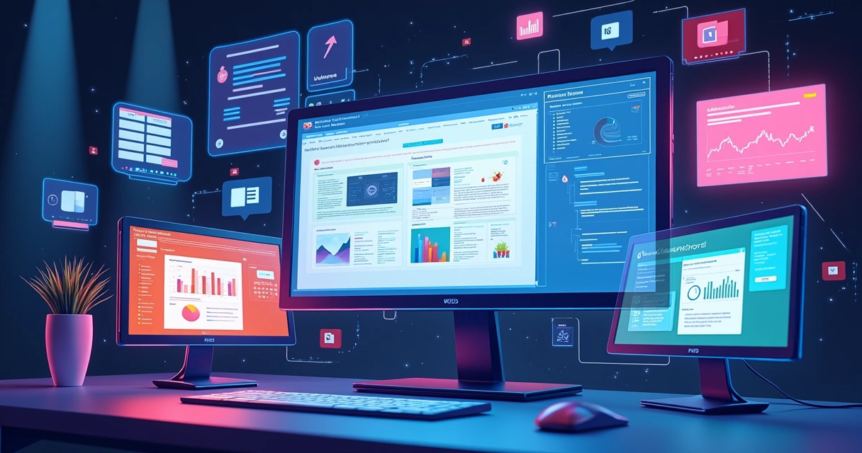 Aplicativos Word, Excel, PowerPoint e Teams com elementos de IA e colaboração digital 