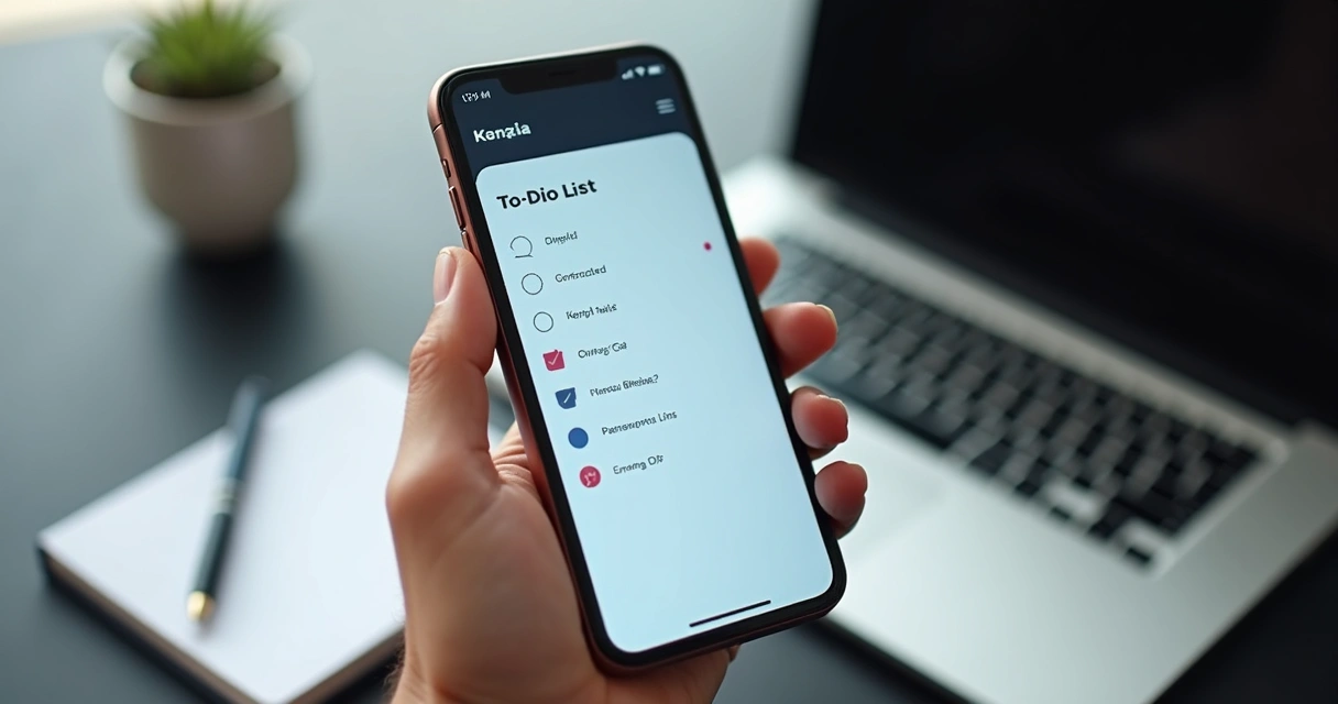 Aplicativo de organização de tarefas aberto em smartphone 