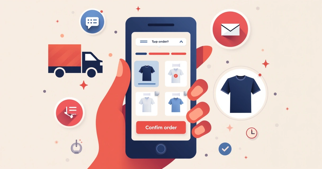 Pessoa usando aplicativo de pedido de camiseta personalizada em smartphone 
