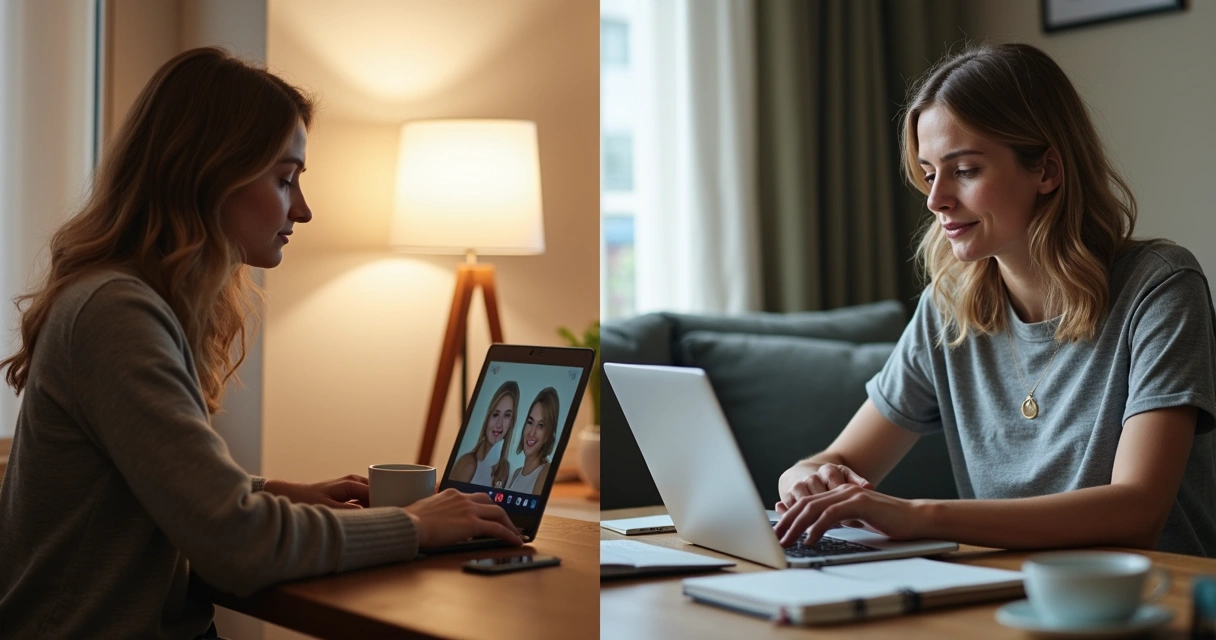 Chamado de vídeo entre duas pessoas em ambientes diferentes