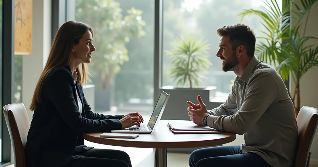 Profissional recebendo apoio em conversa individual no escritório
