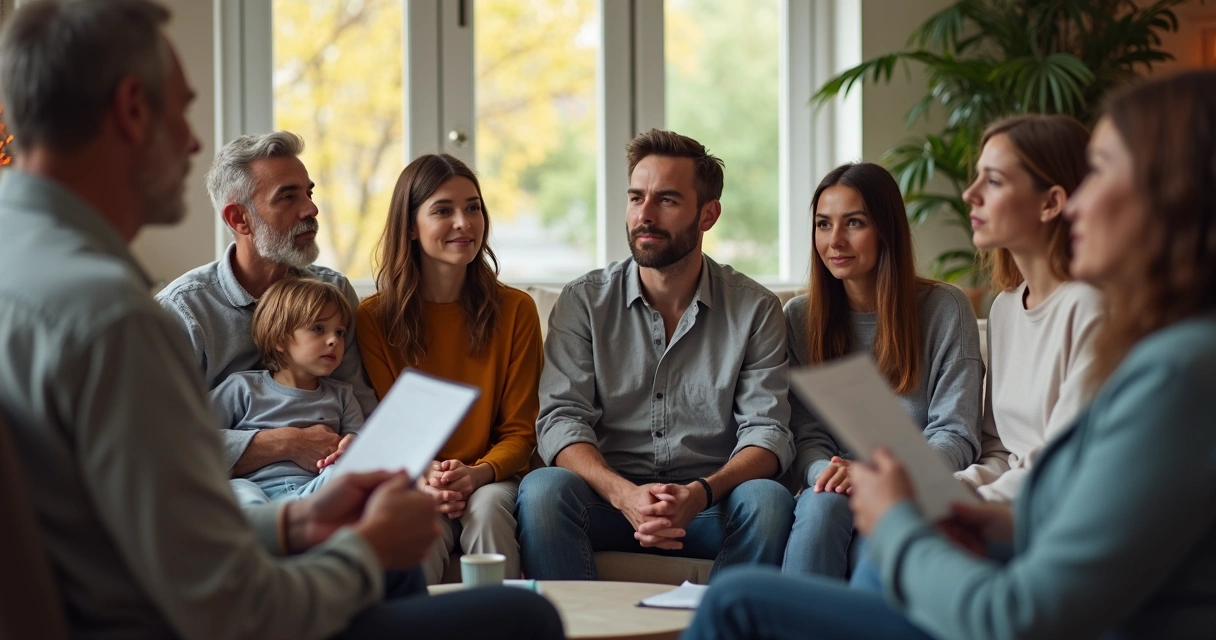 Reunião familiar com mediador presente 