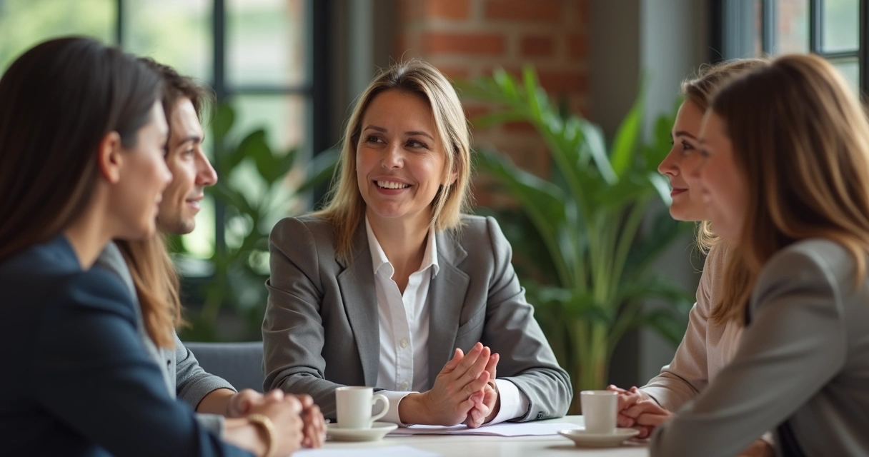 Gestor conversando com equipe em ambiente de apoio emocional no trabalho 