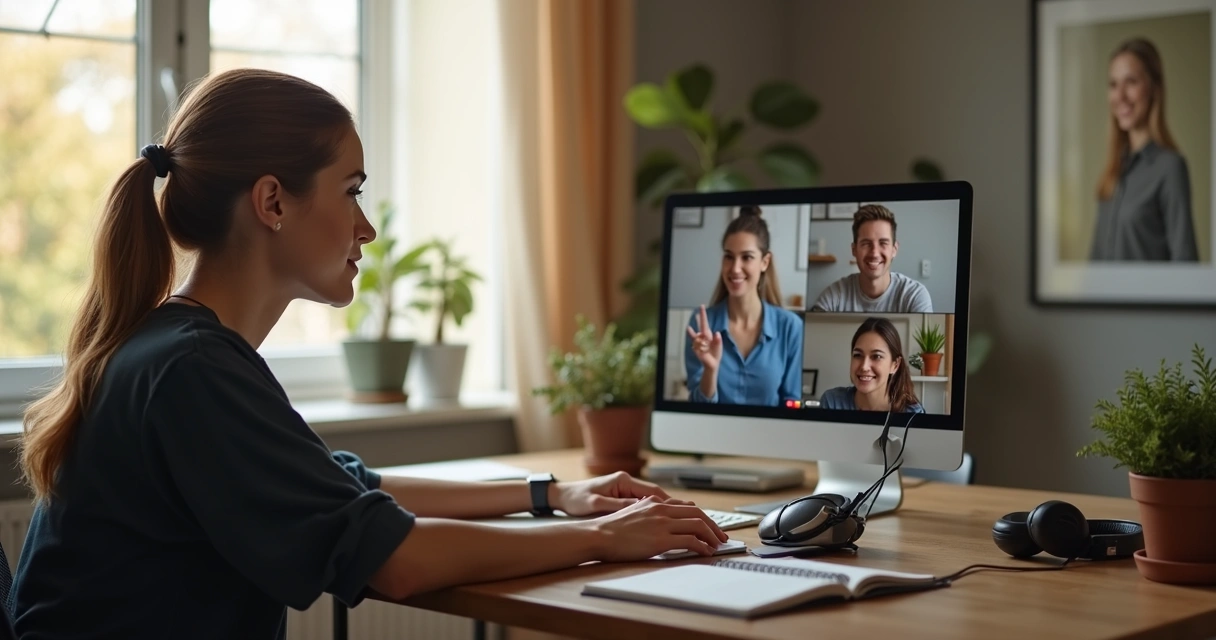 Profissional em home office recebendo apoio em videochamada 