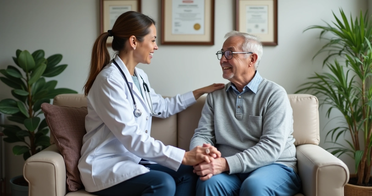 Paciente oncológico recebendo apoio emocional de profissional 