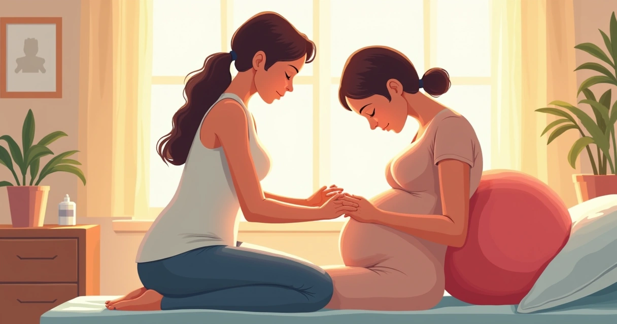 Doula apoiando gestante durante trabalho de parto 