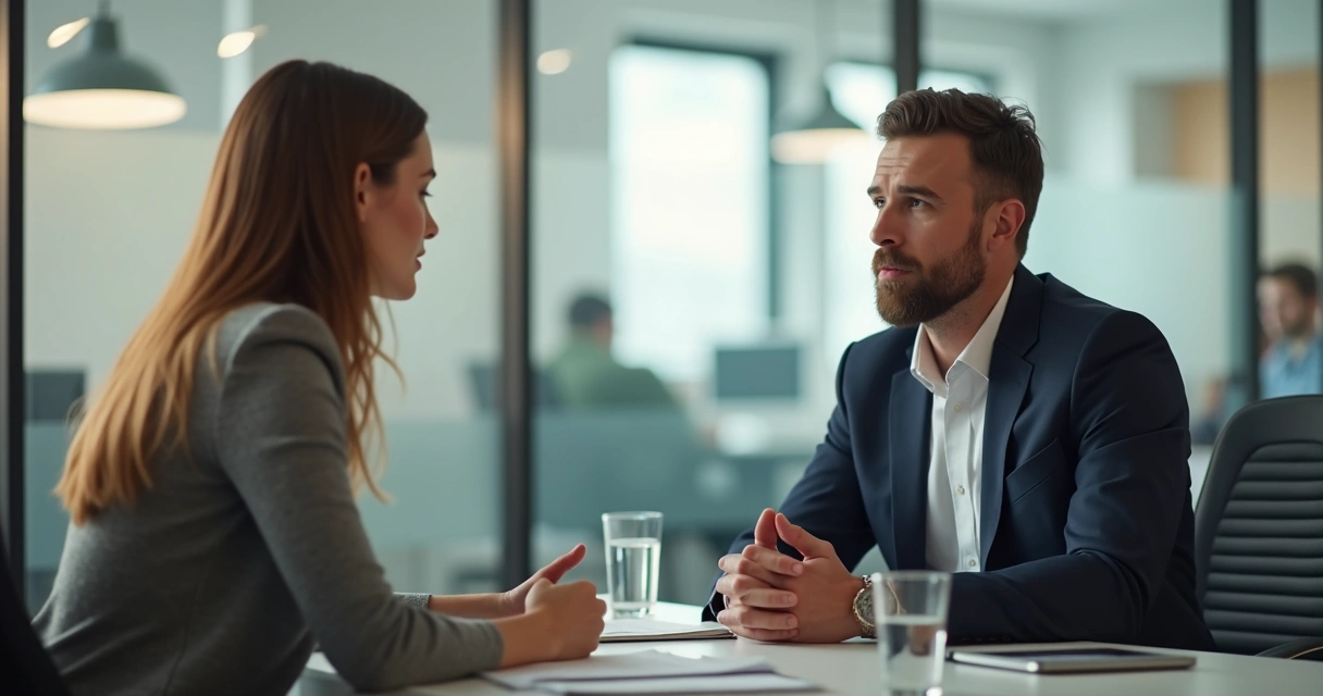 Conversa de apoio entre líder e colaborador no ambiente de trabalho