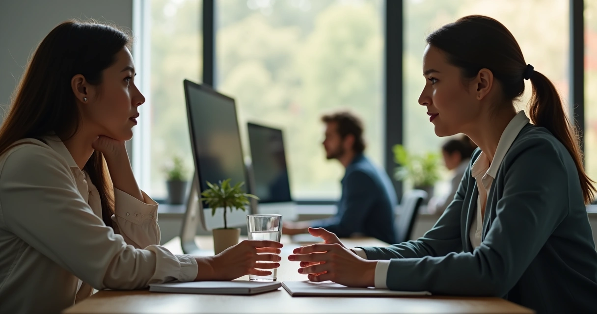 Colegas trocando apoio em ambiente de trabalho