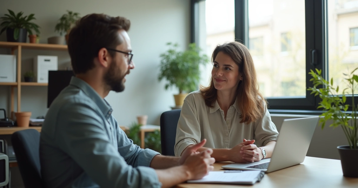 Dois colegas conversando com apoio em ambiente de trabalho 