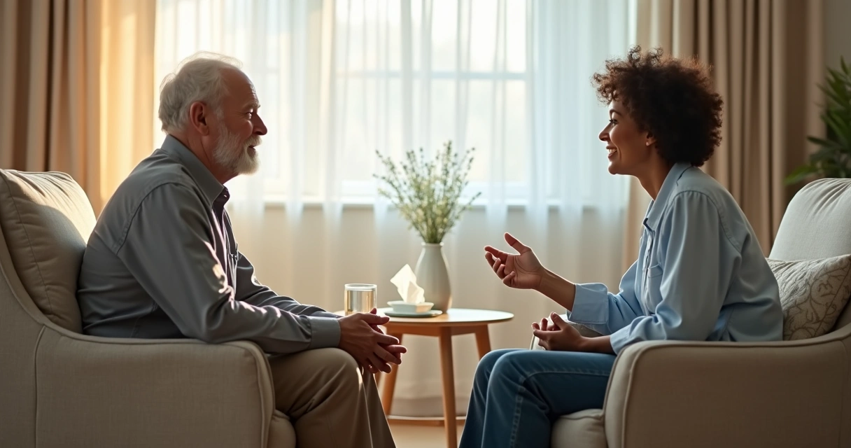 Duas pessoas conversando em apoio emocional