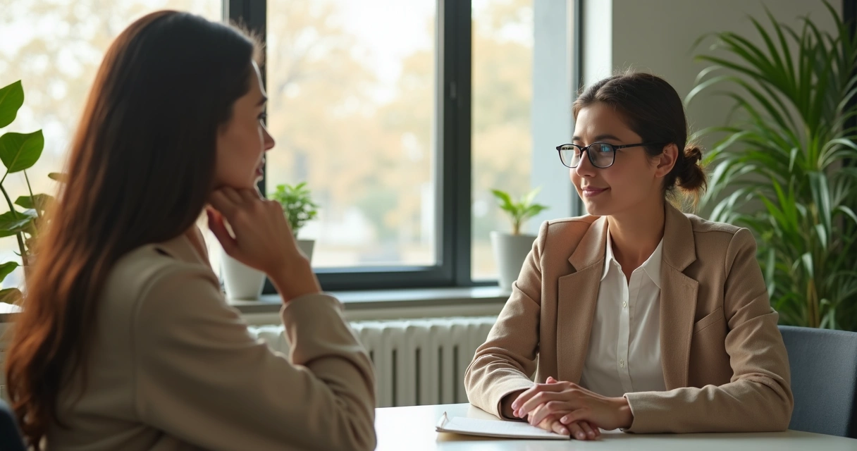 Conversa de apoio entre colegas em ambiente de trabalho 