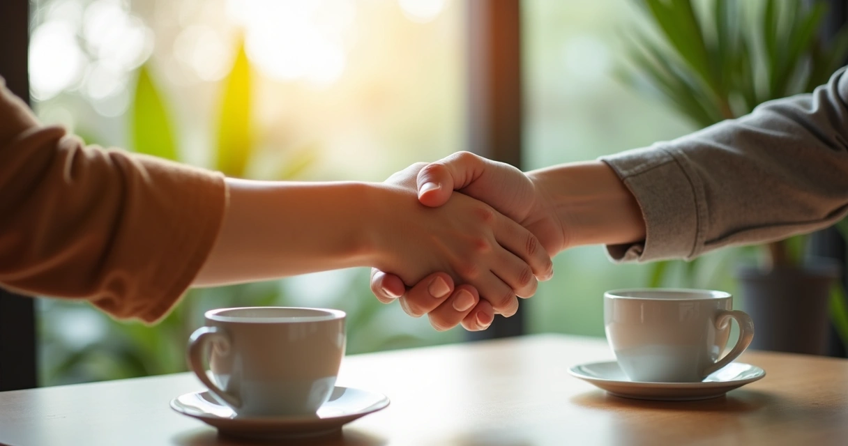Dois amigos apertando as mãos em sinal de apoio 