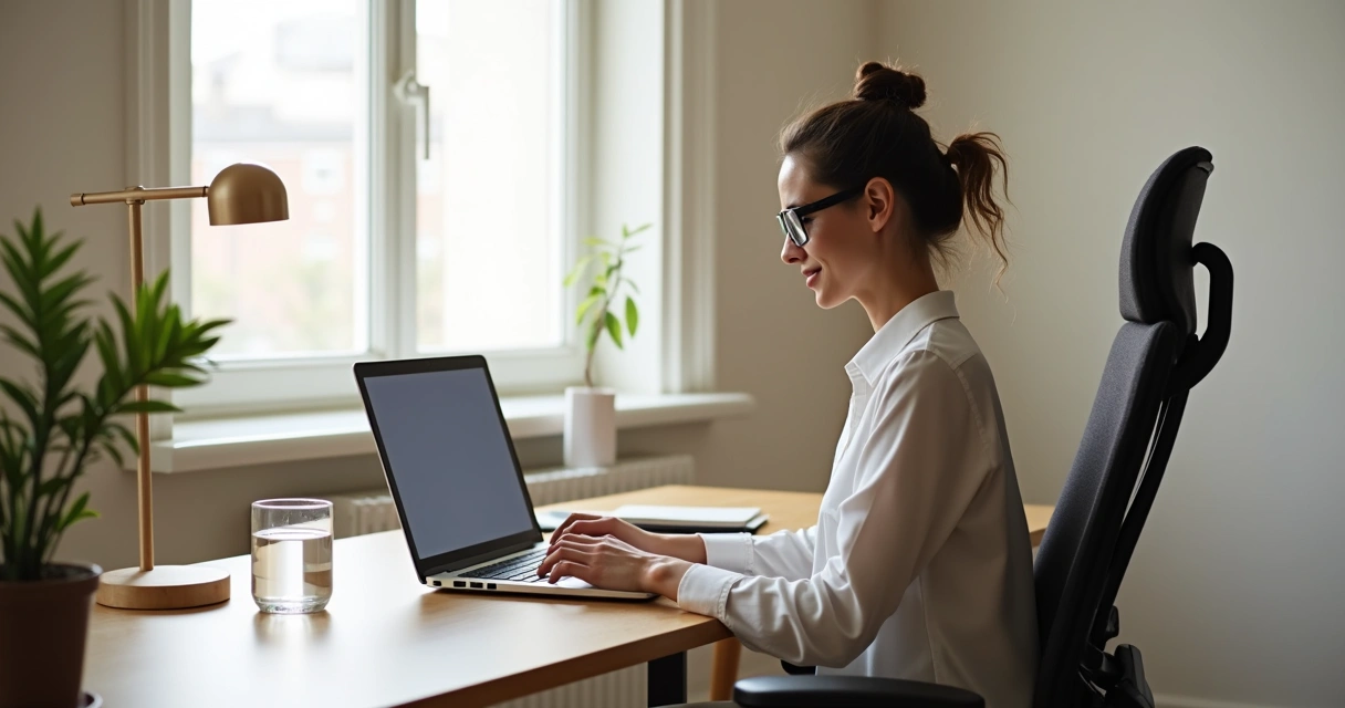 Espaço de trabalho remoto organizado e ergonômico 