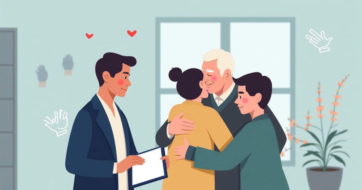 Uma família abraçada recebendo suporte emocional após funeral 