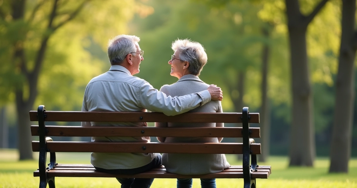 Duas pessoas sentadas em um banco de praça conversando e apoiando-se durante um momento de decisão