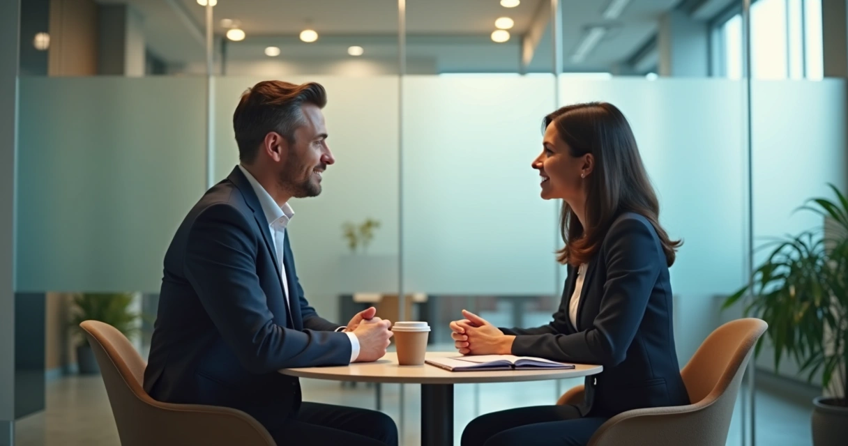 Líder conversando com colaborador durante processo de mudança