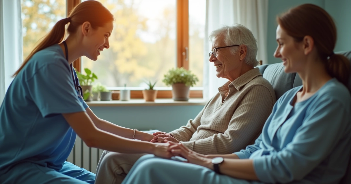 Oncologista apoiando paciente e família durante tratamento 