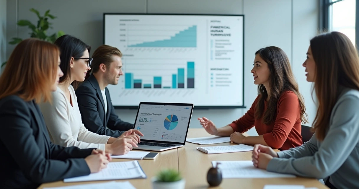 Equipe de RH em reunião discutindo recursos de apoio financeiro 