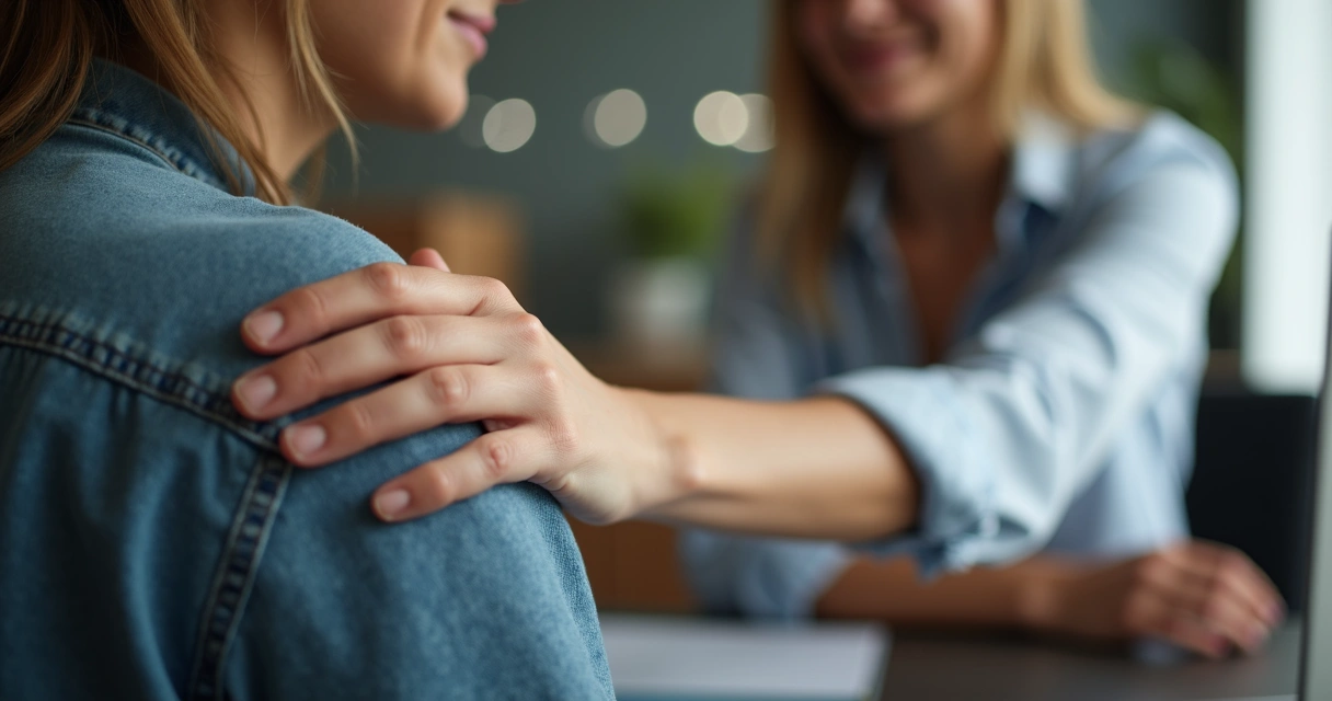 Colaborador sendo apoiado em momento de dificuldade no trabalho. 