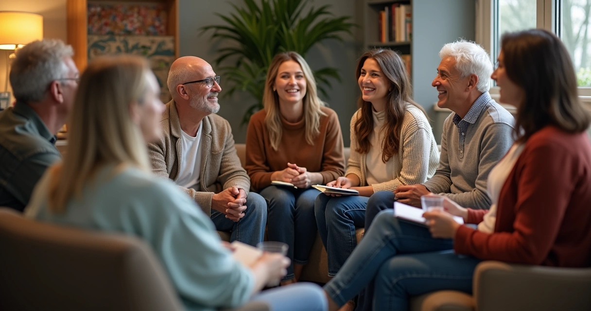 Grupo de apoio reunido em roda conversando 
