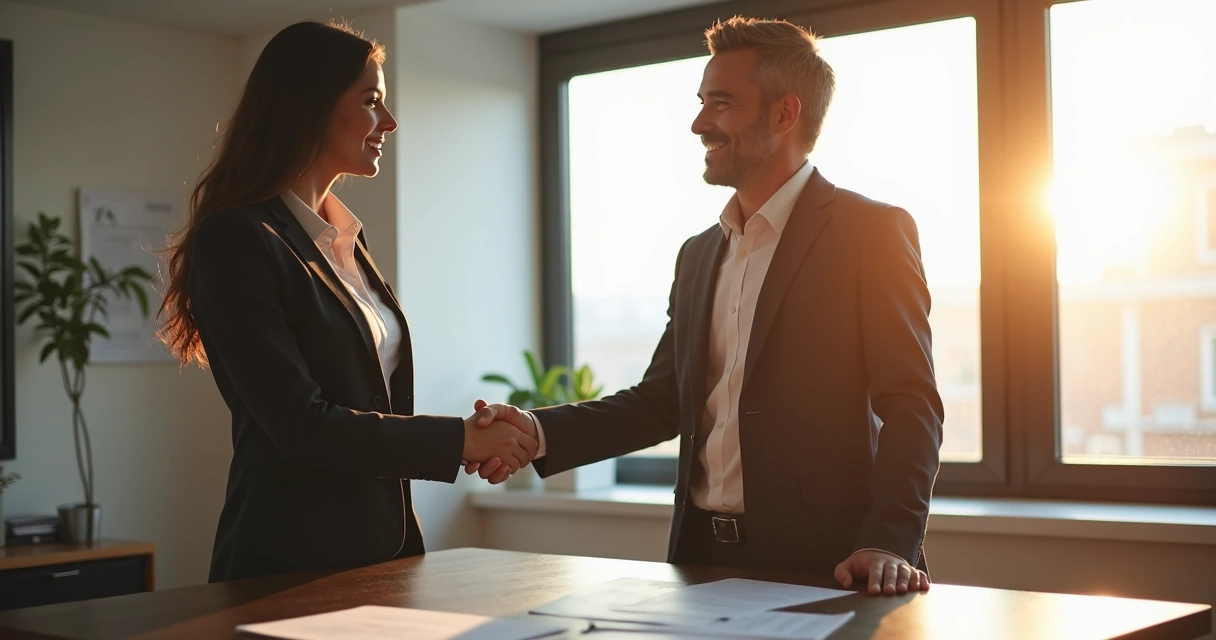 Two people shaking hands after apology 