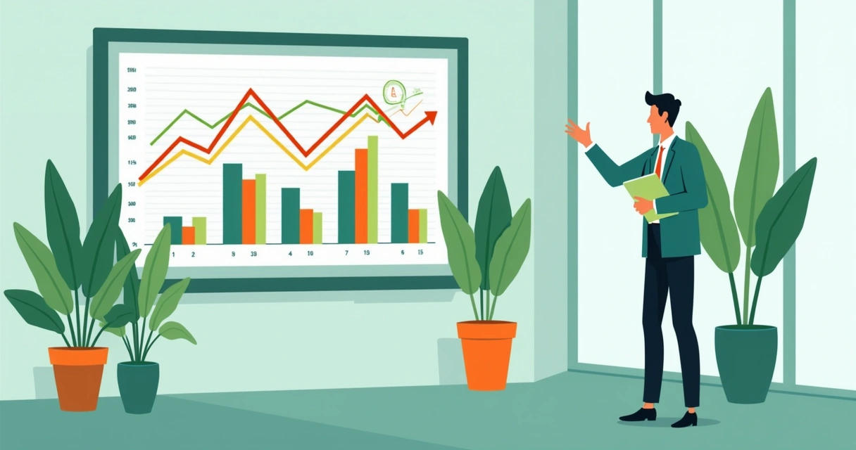 Pessoa aponta para gráfico de evolução de projeto em tela de computador 