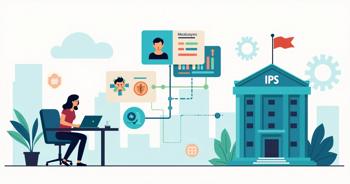 Ilustración de aportes sociales conectados del empleado paraguayo con IPS en entorno digital corporativo 