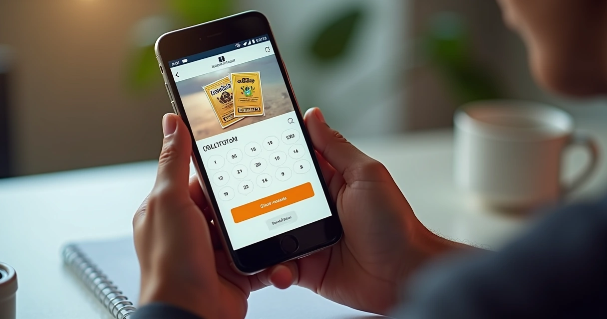 Pessoa usando aplicativo de apostas online da Lotofácil no celular. 