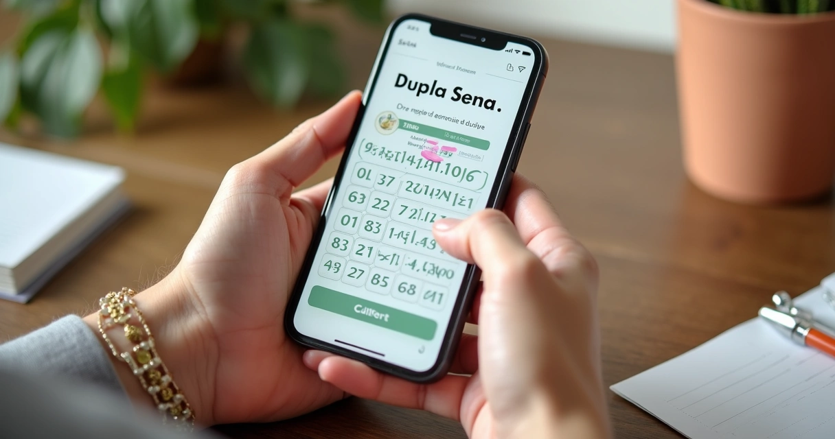 Pessoa usando aplicativo de loteria no celular 