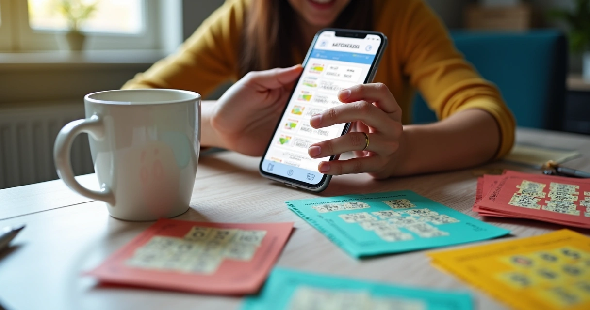 Pessoa sorrindo conferindo apostas Lotofácil no celular 