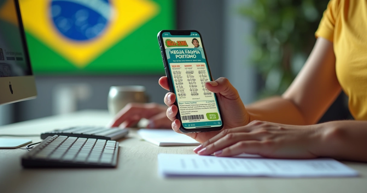 Pessoa conferindo resultado da Mega-Sena no smartphone 