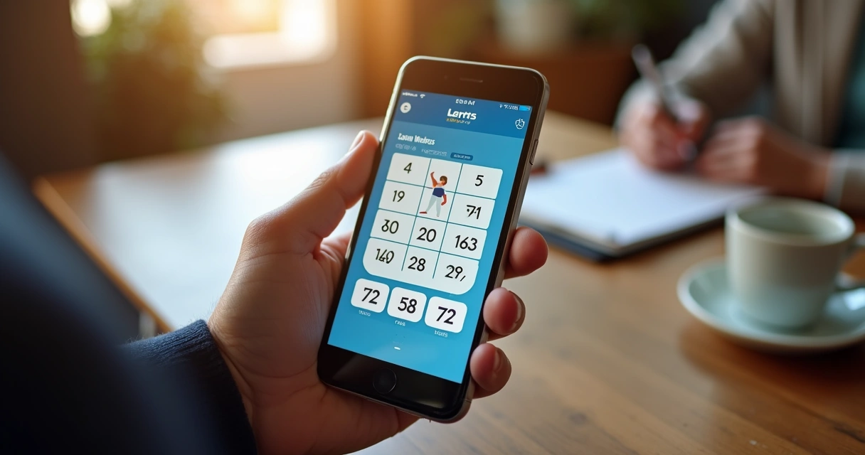 Pessoa utilizando aplicativo de apostas em loteria no celular 