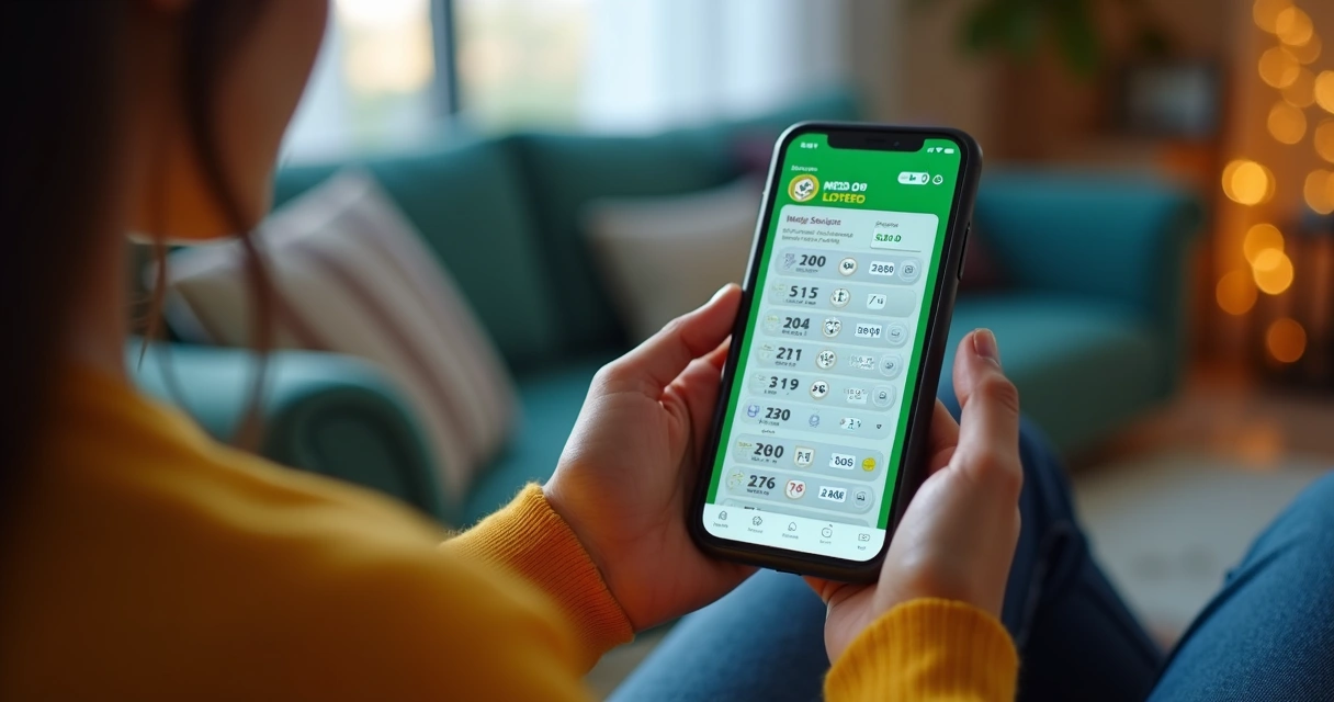 Pessoa vendo tela do celular com apostas online na loteria 