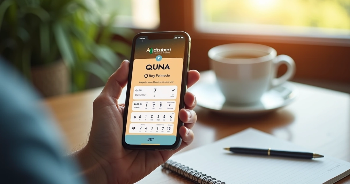 Pessoa conferindo bilhete online da Quina em aplicativo mobile 