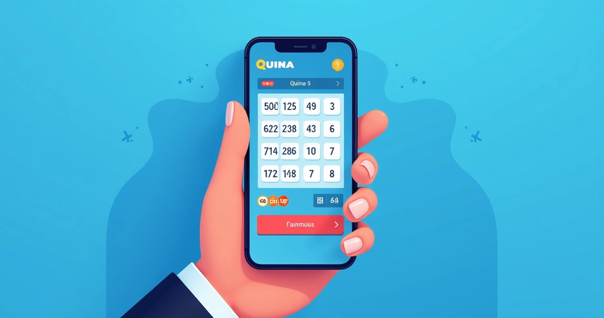 Celular acessando plataforma de apostas online sugerindo aposta na Quina em ambiente moderno 