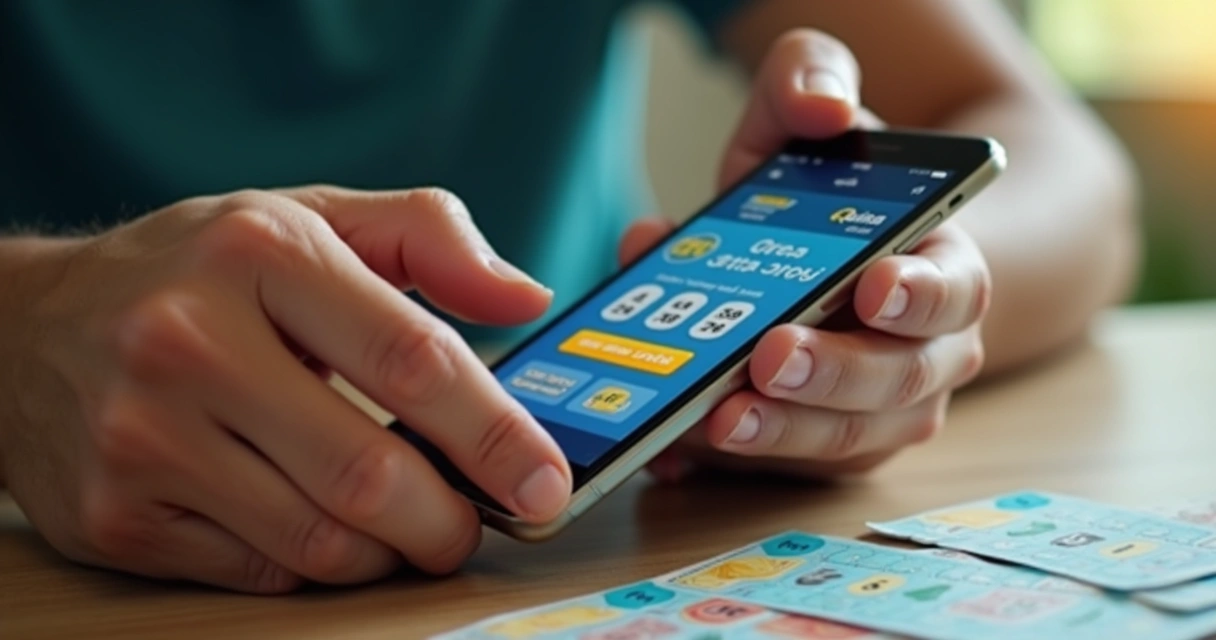 Pessoa apostando na Quina pelo celular com interface do app 