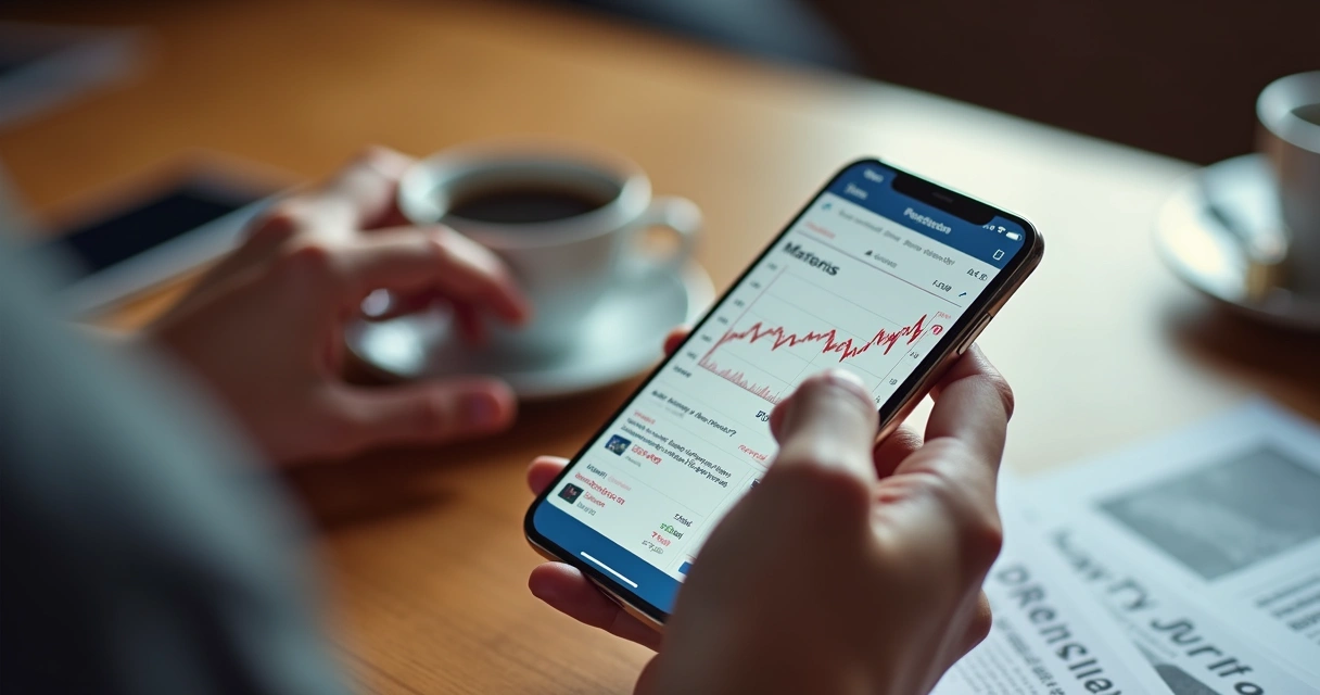 Pessoa fazendo previsão sobre evento atual em celular com gráficos na tela 