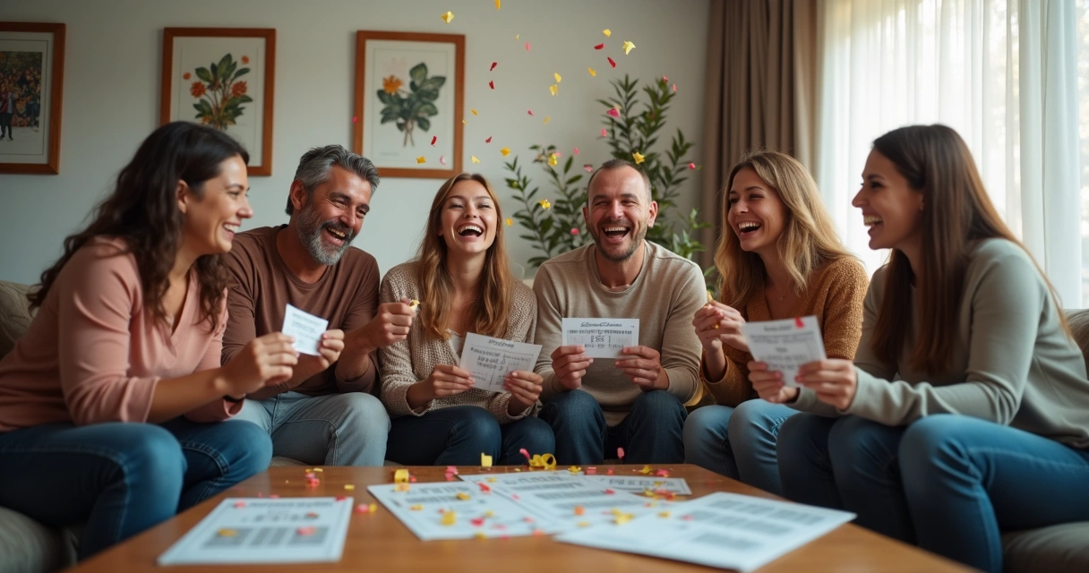 Grupo comemorando vitória em bolão da Quina 