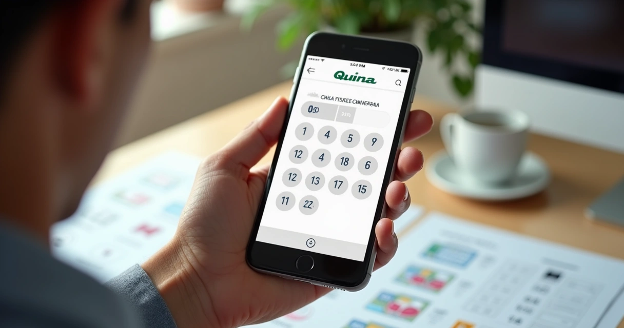 Pessoa apostando online na Quina pelo celular 