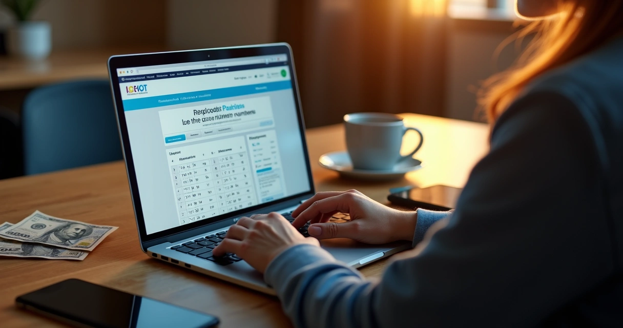 Pessoa acessando o site de loteria no notebook 