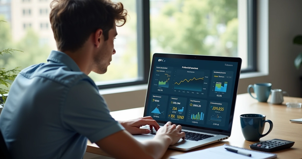Pessoa analisando gráficos e estatísticas de apostas em um notebook 