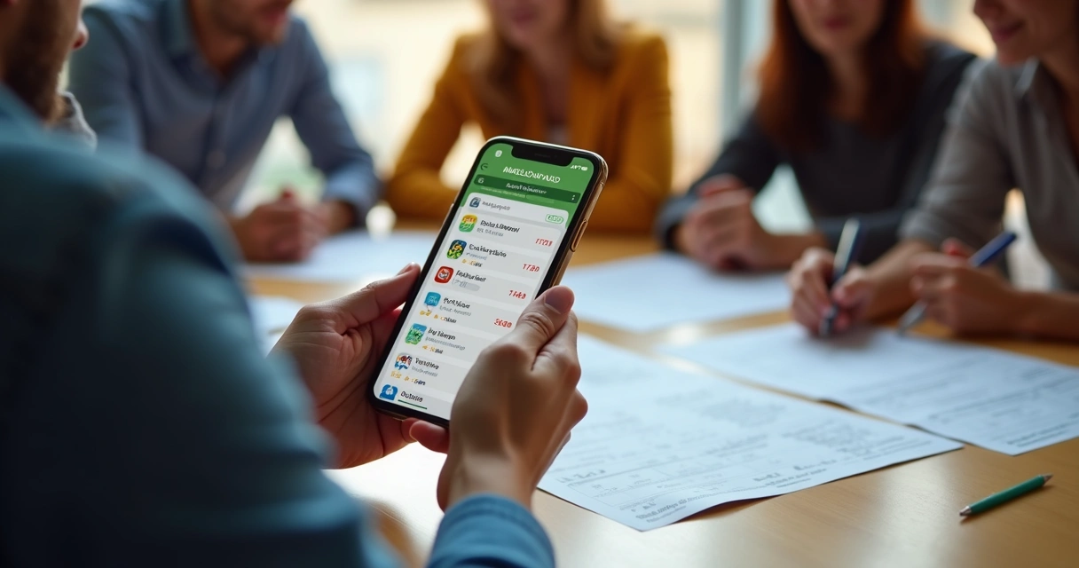 Pessoa consultando aplicativo de apostas em grupo na Mega-Sena em celular 