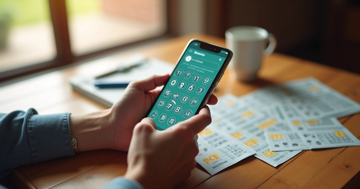 Pessoa conferindo aposta de bolão da Lotofácil em aplicativo de celular 