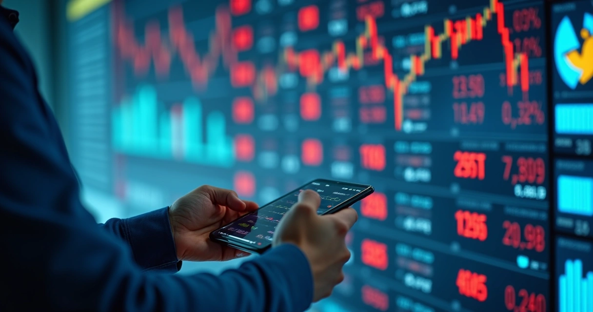 Pessoa apostando pelo celular com gráficos no fundo 