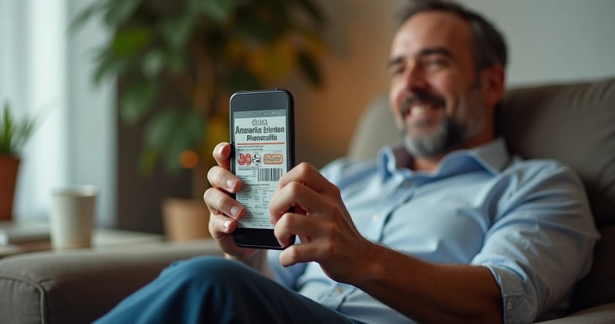 Pessoa utilizando aplicativo de loteria com bilhete virtual da Dupla Sena 