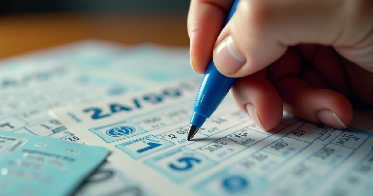 Pessoa marcando números no volante da Quina 